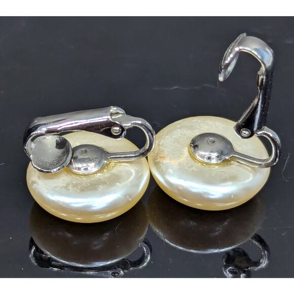 Earrings, Clip-on, Faux Pearl Dots, UV Reactive Glow - Picture 3 of 4